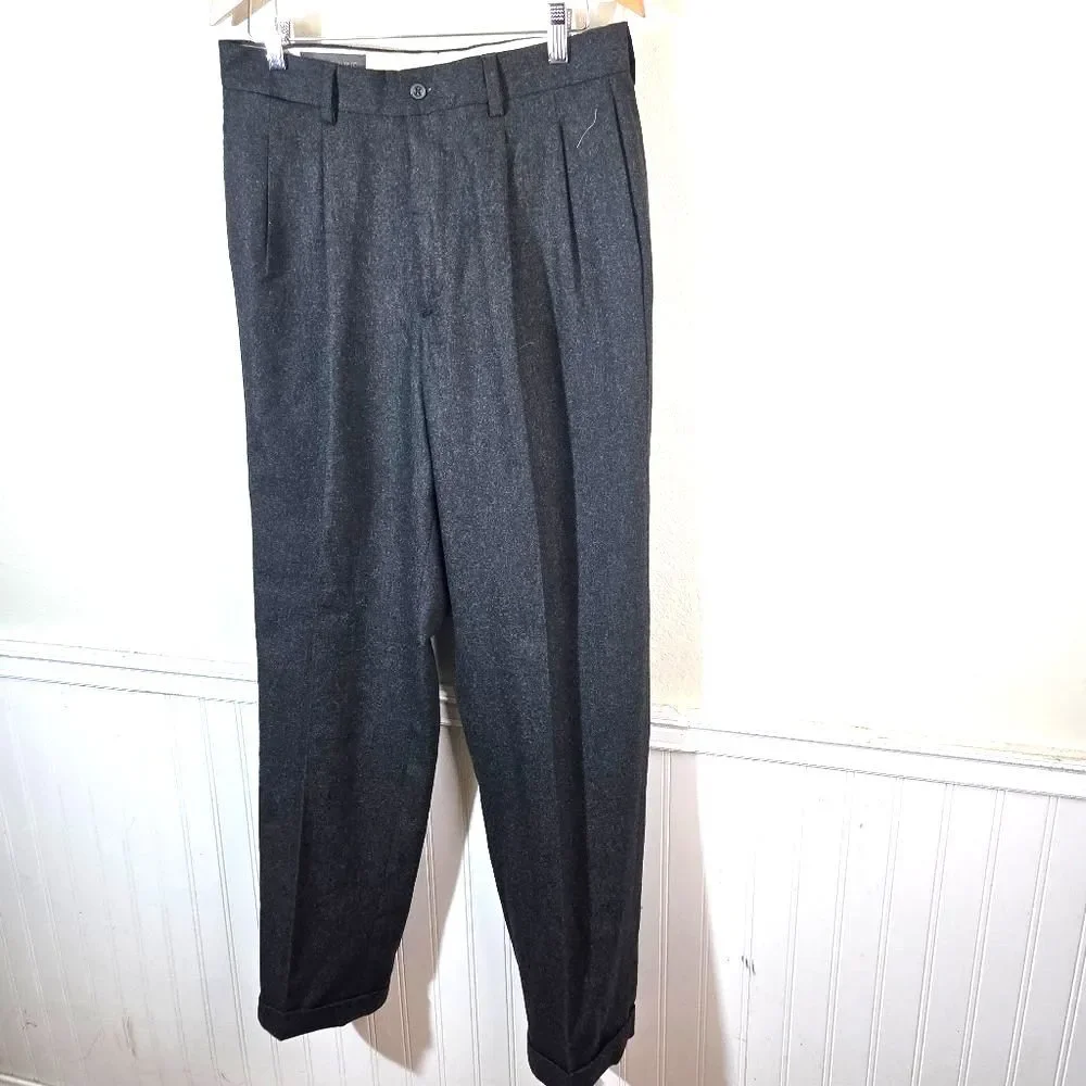 Banana Republic Mens 32L Wool Cashmere Dress Pants Charcoal Pleated